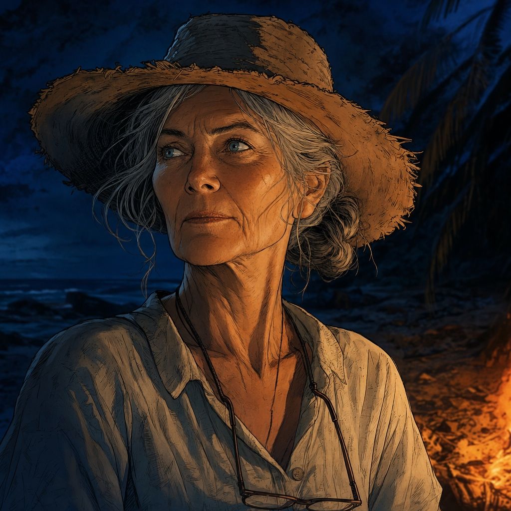 Painted portrait of Ruth at night by the fire